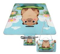 The Capybara in The Lotus Pond Beach Blanket Thickened Foldable Camping Mats Soft Lightweight Beach Pad Square Picnic Blankets with Shoulder Strap for Park Grass Patio Hiking