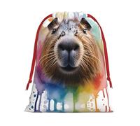 The Capybara Splashed Ink Print Ultra Soft Plush Christmas Party Gift Bags, Drawstring Xmas Candy Treat Favors Holiday Sacks, Wedding Jewelry Pouches