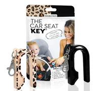 The Car Seat Key - Original Car Seat Key Chain Buckle Release Tool - Easy Unbuckle Opener Aid for Nails, Parents, Grandparents & Older Children by NAMRA Made in USA (2 Pack, Leopard & Black)