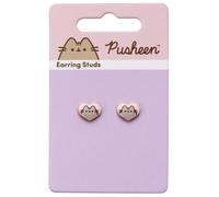The Carat Shop Pusheen the Cat Pink Enamel and Gold Heart Stud Earrings