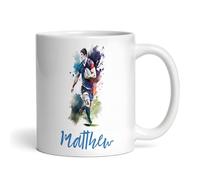 The Card Zoo Blue Paint Photo Rugby Personalised Mug - Gift for Birthday, Christmas, Custom Gift, 11oz White Ceramic, Coffee/Tea Cup