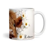 The Card Zoo Cute 3D Peeking Highland Cow Personalised Mug - 11oz White Ceramic, Gift for Birthday, Christmas, Custom Gift, Coffee Mug, Tea Mug