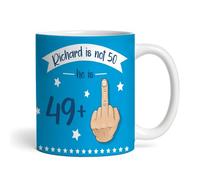 The Card Zoo Funny 50th Birthday Gift Middle Finger 49+1 Joke Blue Photo Personalised Mug - Gift for Birthday, Custom Personalised Gift, Coffee Mug, Tea Mug, Cup