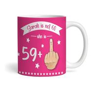 The Card Zoo Funny 60th Birthday Gift Middle Finger 59+1 Joke Pink Photo Personalised Mug - Gift for Birthday, Custom Personalised Gift, Coffee Mug, Tea Mug, Cup