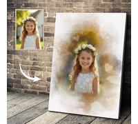 The Card Zoo Personalised Holy Communion Watercolour Portrait From Your Photo Present Keepsake Gift Home Decor, Print, Canvas, Custom Photo Present Keepsake Gift Home Decor
