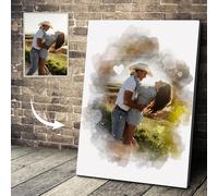 The Card Zoo Personalised Watercolour Portrait From Photo Custom Present Keepsake Gift Home Decor, Framed Print, Canvas, Custom Photo Present Keepsake Gift Home Decor