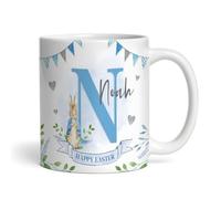 The Card Zoo Peter Rabbit Blue Name Happy Easter Gift Coffee Tea Cup Personalised Mug - Gift for Easter, Custom Personalised Gift, Coffee Mug, Tea Mug, Cup