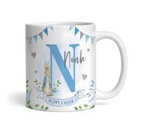 The Card Zoo Peter Rabbit Blue Name Happy Easter Present Coffee Tea Cup Personalised Mug - Personalised Gift