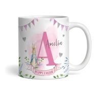 The Card Zoo Peter Rabbit Pink Name Happy Easter Present Coffee Tea Cup Personalised Mug - Personalised Gift
