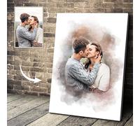 The Card Zoo Watercolour Portrait From Photo, Custom Romantic Present Keepsake Gift Home Decor For Couples, Framed Print Canvas, Custom Photo Present Keepsake Gift Home Decor