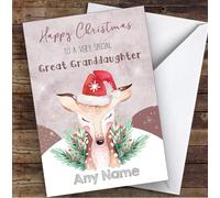 The Card Zoo Watercolour Reindeer Special Great Granddaughter Personalised Christmas Card - Special Relative, Adult Christmas Card