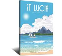 The Caribbean St Lucia Vintage Travel Posters Beach Canvas Art Print Office Family Bedroom Decorative Posters Gift Wall Decor Poster 12x18inchs(30x45cm) Frame-.