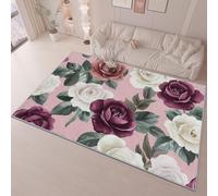The carpet Area rug for living room bedroom Green And Dark Red washable 30 degrees non-slip underside modern soft short pilerectangular Botanical Beautiful flowers 120 x 180 cm