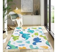 The carpet Area rug for living room or bedroom in Blue washable up to 30 degrees non-slip underside modern soft short pilerectangular Simple Dinosaur Plant rug 120 x 180 cm