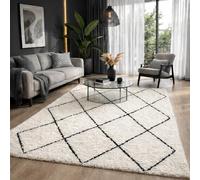 the carpet Bahar Shaggy Elegant Living Room Rug, Long Pile, Soft and Easy Care, Cream/Black, 80 x 150 cm