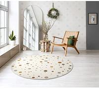 the carpet Beat Kids Modern Soft Children's Rug, Soft Pile, Easy Care, Colourfast, Polka Dot Pattern, Cream, 160 cm Round