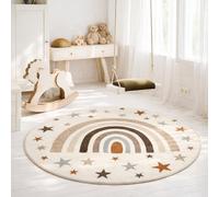 the carpet Beat Kids Modern Soft Children's Rug, Soft Pile, Easy Care, Colourfast, Rainbow Pattern, Cream, 120 cm Round