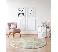 the carpet Beat Kids Modern Soft Children's Rug, Soft Pile, Easy Care, Colourfast, Rainbow Pattern, Cream Mix, 120 cm Round