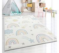 the carpet Beat Kids Modern Soft Pile Kids Rug Soft Easy Care Colourfast Rainbow Pattern Cream Mix 80 x 150 cm