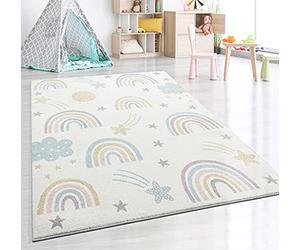 the carpet Beat Kids Modern Soft Pile Kids Rug Soft Easy Care Colourfast Rainbow Pattern Cream Mix 80 x 150 cm
