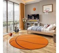 the carpet Beat Kids Soft Cuddly Children's Carpet, Play Carpet, Soft Cuddly Pile, Easy Care, Colourfast, Basketball Motif, Orange, 120 cm Round