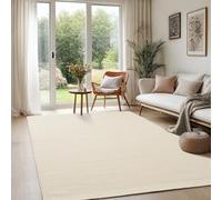 The Carpet Deluxe Wool Handwoven Wool Rug in Natural Scandinavian Boho Look, Handcrafted for a Unique Style, Cream, 200 x 290 cm
