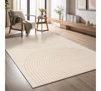the carpet Elisa modern living room rug, geometric design, high pile density and pleasantly soft, cream, 80 x 150 cm