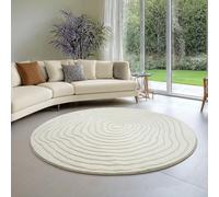 the carpet Everest Modern Short Pile Rug, High/Low Structure, 3D Effect, Soft Surface and High Pile Density, Ideal for Living Room & Bedroom, Cream, 200 cm Round