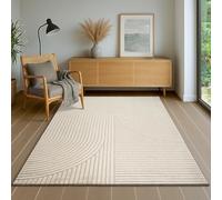 the carpet Everest Modern Short Pile Rug Living Room Bedroom with High-Low Effect, 3D Effect, High Pile Density and Pleasantly Soft, Panglao Design, Beige, 200 x 290 cm