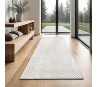 the carpet Everest, Modern Short Pile Rug, Living Room, Bedroom, with High-Low Effect, 3D Effect, High Pile Density and Pleasantly Soft, Lines, Op-Art, Cream, 80 x 300 cm
