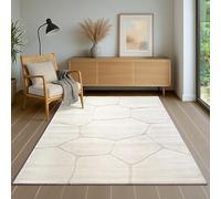 the carpet Everest, Modern Short Pile Rug, Living Room, Bedroom, with High-Low Effect, 3D Effect, High Pile Density and Pleasantly Soft, Honeycomb Pattern, Cream, 140 x 200 cm