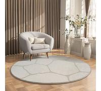 the carpet Everest, Modern Short Pile Rug, Living Room, Bedroom, with High-Low Effect, 3D Effect, High Pile Density and Pleasantly Soft, Honeycomb Pattern, Cream, 120 cm, Round