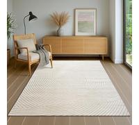 the carpet Everest, Modern Short Pile Rug, Living Room, Bedroom, with High-Low Effect, 3D Effect, High Pile Density and Pleasantly Soft, Lines, Op-Art, Cream, 140 x 200 cm