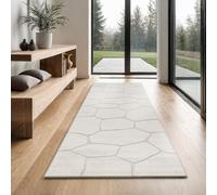 the carpet Everest, Modern Short Pile Rug, Living Room, Bedroom, with High-Low Effect, 3D Effect, High Pile Density and Pleasantly Soft, Honeycomb Pattern, Cream, 80 x 300 cm