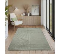 the carpet Everest, Modern Short Pile Rug, Living Room, Bedroom, with High-Low Effect, 3D Effect, High Pile Density and Pleasantly Soft, Panglao Design, Green, 80 x 300 cm