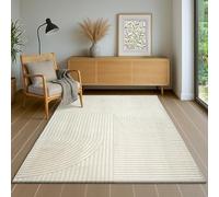 the carpet Everest - modern short pile with high-low effect, 3D effect, high pile density and pleasantly soft, Panglao design, cream, 140 x 200 cm