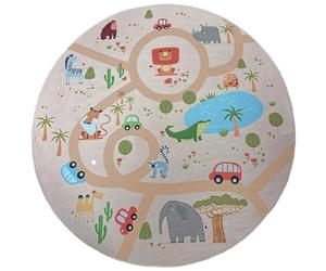 the carpet Happy Life - Kids Play Mat for Bedroom or Playroom - Soft Foam Educational and Interactive Children’s Rug with Cars, Streets, Alphabet, Numbers, and Animal Designs, Beige, 160 cm Round
