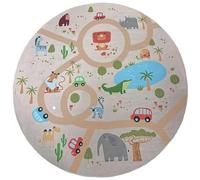 the carpet Happy Life Play Carpet, Washable, for the Bedroom, Suitable for Children, with Street, Road, Jungle, Animal and Car Motif, Round, beige-2, 160 x 160 cm