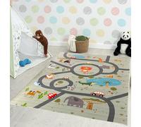 the carpet Happy Life Play mat, washable, for children's rooms, designs: street, road, jungle, animals and cars, green-2, 200 x 290 cm