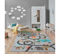 the carpet - Happy Life - Washable play mat for children's bedroom, urban, car, jungle and animal designs, grey, 160 x 220 cm