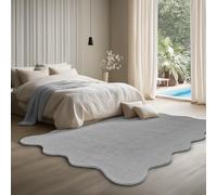 the carpet Lina Shape Scallop Rug, Faux Fur, Fluffy Rug, Non-Slip Backing, Washable, Super Soft, Grey, 140 x 200 cm