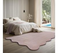 the carpet Lina Shape Scallop Rug, Faux Fur, Fluffy Rug, Non-Slip Backing, Washable, Super Soft, Pink, 140 x 200 cm