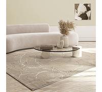 the carpet Mila Modern Dense Short Pile Rug, Living Room, Bedroom, Elegant Shine, Shiny Fibre, Very Deep Effect, Flash Effect, Beige Gold, 200 x 290 cm