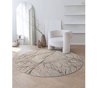 the carpet Mila - Modern Short Pile Rug, Living Room, Bedroom, Elegant Shine, Gloss Fibre, High-Low Effect, Flash Effect, Beige Gold, 200 cm, Round