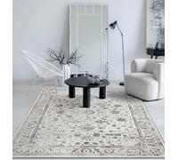 the carpet Mila Modern Thick Short Pile Rug, Living Room, Bedroom, Elegant Shine Fibre, High Low Effect, Border, Cream, 140 x 200 cm