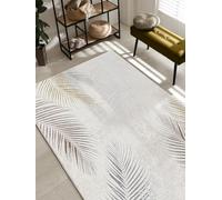 the carpet Mila Modern Thick Short Pile Rug, Living Room, Bedroom, Elegant Shine Fibre, High Low Effect, Feather, Cream, 200 x 290 cm