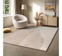 the carpet Mila Modern Thick Short Pile Rug, Living Room, Bedroom, Elegant Shine, Shine Fibre, High Low Effect, Cream, 140 x 200 cm