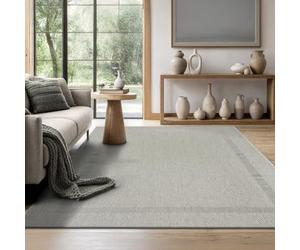 the carpet Mistra Heavy Duty Flat Weave Rugs Modern Design Ideal for Kitchen and Dining Room Trendy Colours Ultra Flat Outdoor Rug with Border Grey, 240 x 340 cm