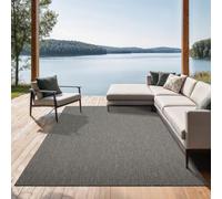 the carpet Mistra Heavy Duty Flat Woven Rug, Modern Design, Ideal for Kitchen and Dining Room, Trendy Colours, Extra Flat Outdoor Use, Anthracite, 240 x 340 cm
