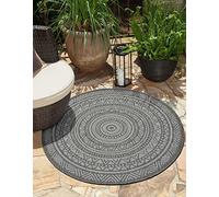 the carpet Mistra Robust Outdoor Rug, Modern, Weatherproof and UV-Resistant, for Balcony, Patio and Conservatory, but also Suitable for the Kitchen, Mandala, Anthracite, 120 cm, Round